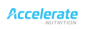 The accelerate nutrition logo is blue and white on a white background.