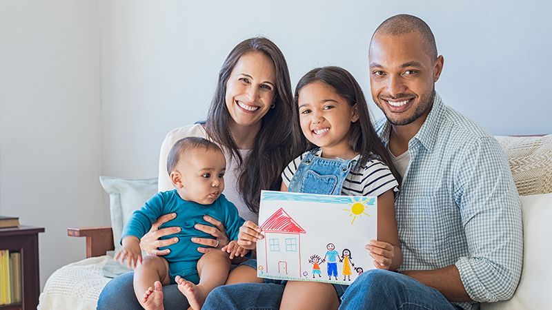 Diverse family with 2 children