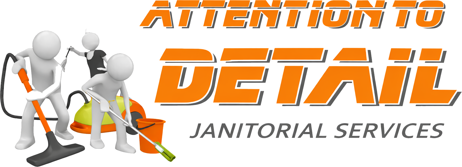 Logo with 3D figures cleaning. Text reads "Attention to Detail Janitorial Services".