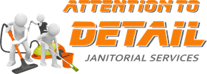 Logo with 3D figures cleaning. Text reads "Attention to Detail Janitorial Services".