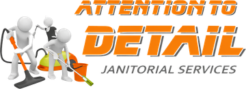 Logo with 3D figures cleaning. Text reads "Attention to Detail Janitorial Services".