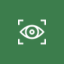 White eye icon inside a square frame on a green background.