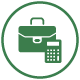 Green circle with a briefcase and calculator icon.