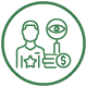 Person with star badge, eye icon, and money stack within a circle.