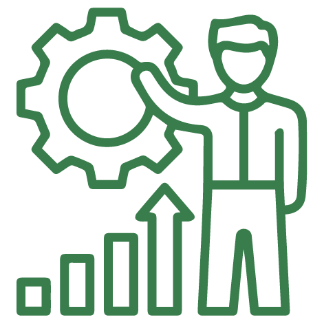 Person adjusting gear cog with rising bar graph.