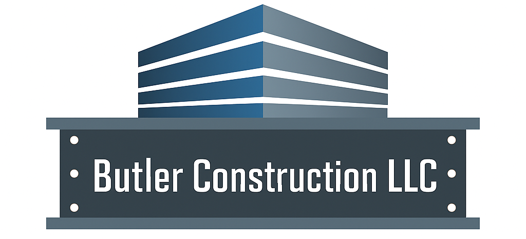 Butler Construction LLC logo: a layered building above a dark gray beam with the company name.