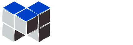 Isometric view of stacked cubes, blue, gray and black.