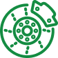 Green icon of a car brake disc with caliper. | Golden Gear Automotive