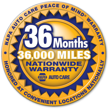 NAPA Auto Care warranty badge: 24-month/24,000-mile nationwide warranty. | Golden Gear Automotive