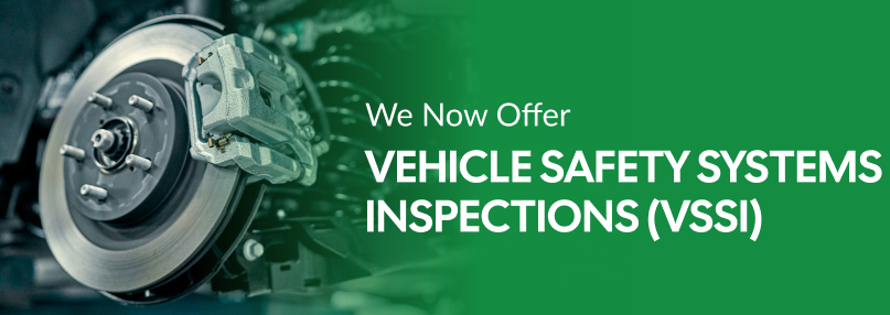 Car brake and lamp inspection banner. Text on green: 