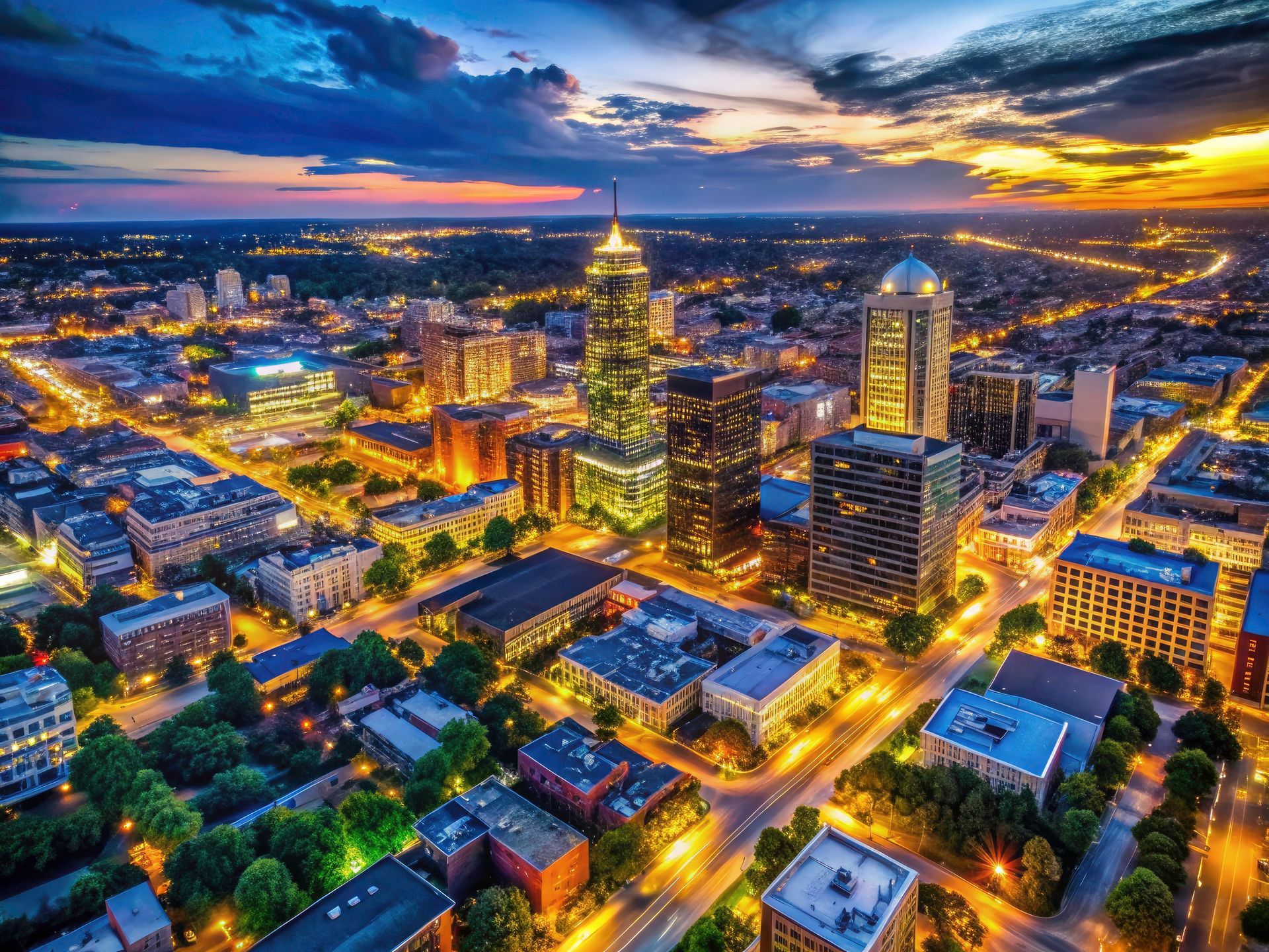 An aerial image of Lexington, Kentucky (KY) at night