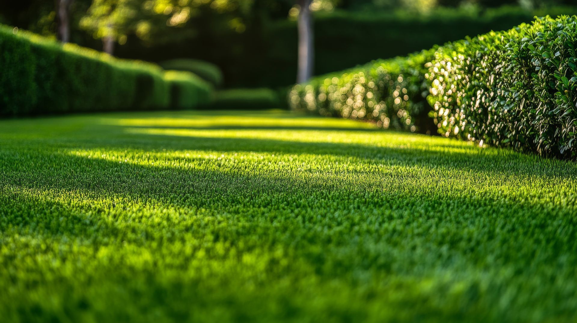 Lush green lawn and manicured hedges maintained by expert landscape contractors. Lush green lawn and manicured hedges maintained by expert landscape contractors.