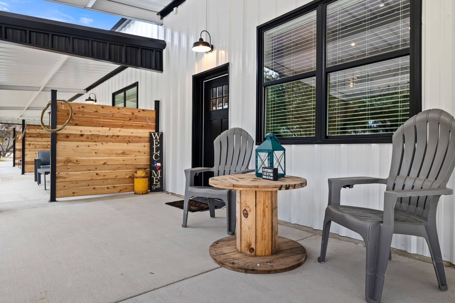 Each bungalow offers a private patio space.