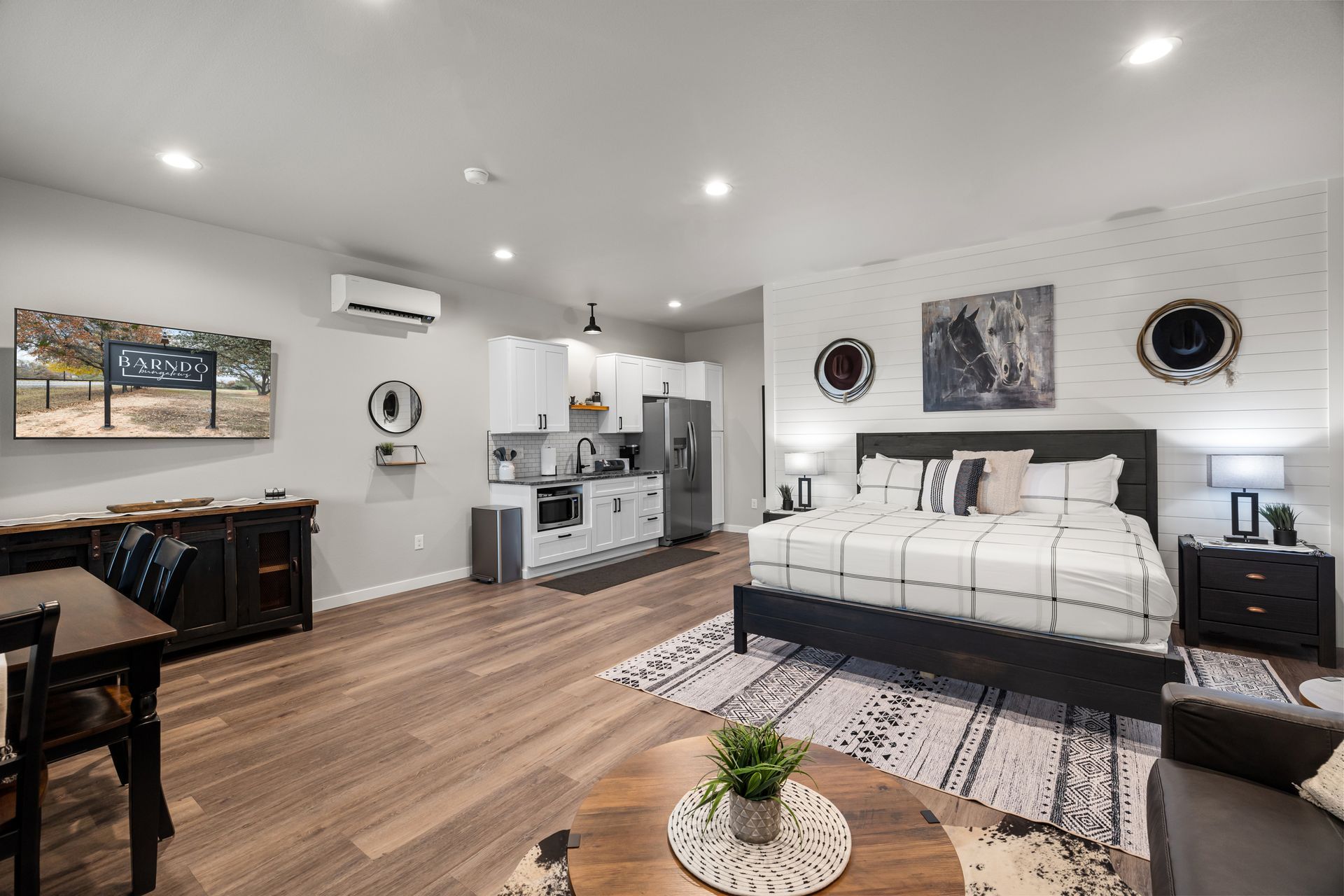 There is a large bed in the middle of the room.