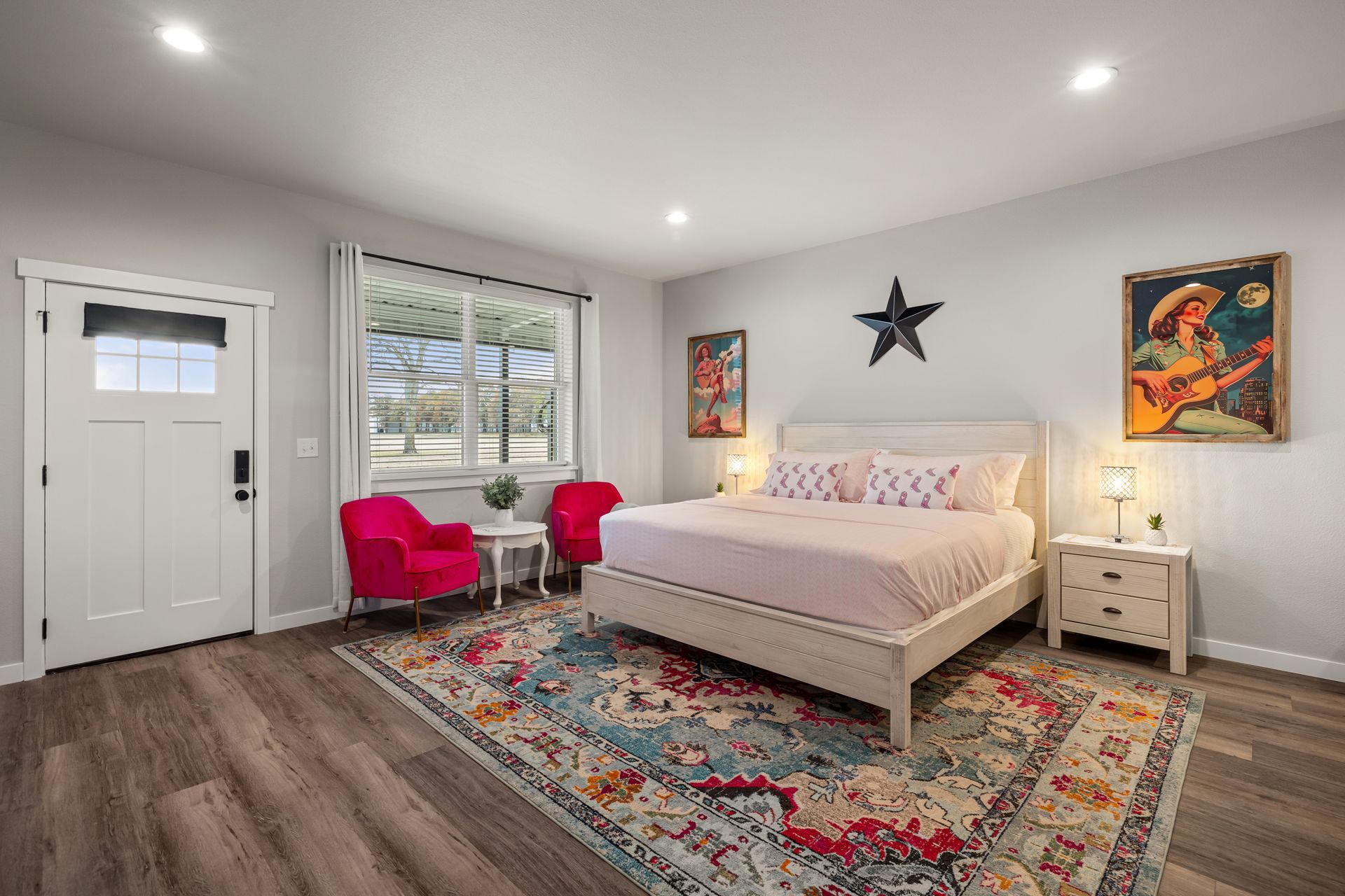 There is a large bed in the middle of the room.