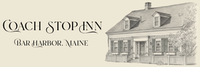Coach Stop Inn in Bar Harbor, Maine, with a sketched illustration of the inn.