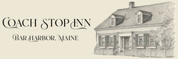 Coach Stop Inn in Bar Harbor, Maine, with a sketched illustration of the inn.