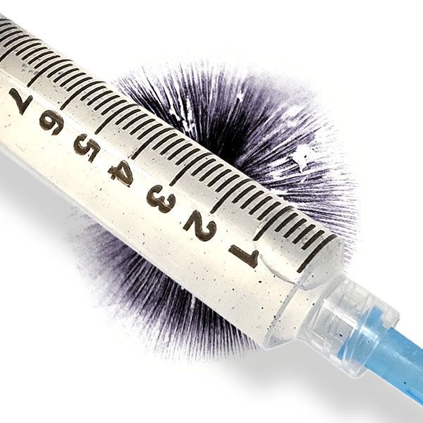 A syringe with the numbers 1 through 7 on it for spores