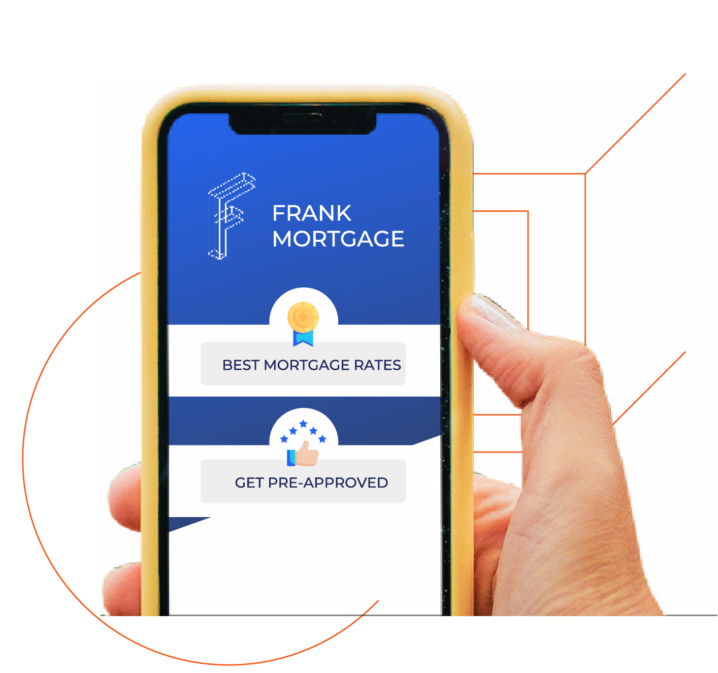 A person is holding a cell phone with the frank mortgage app on it.