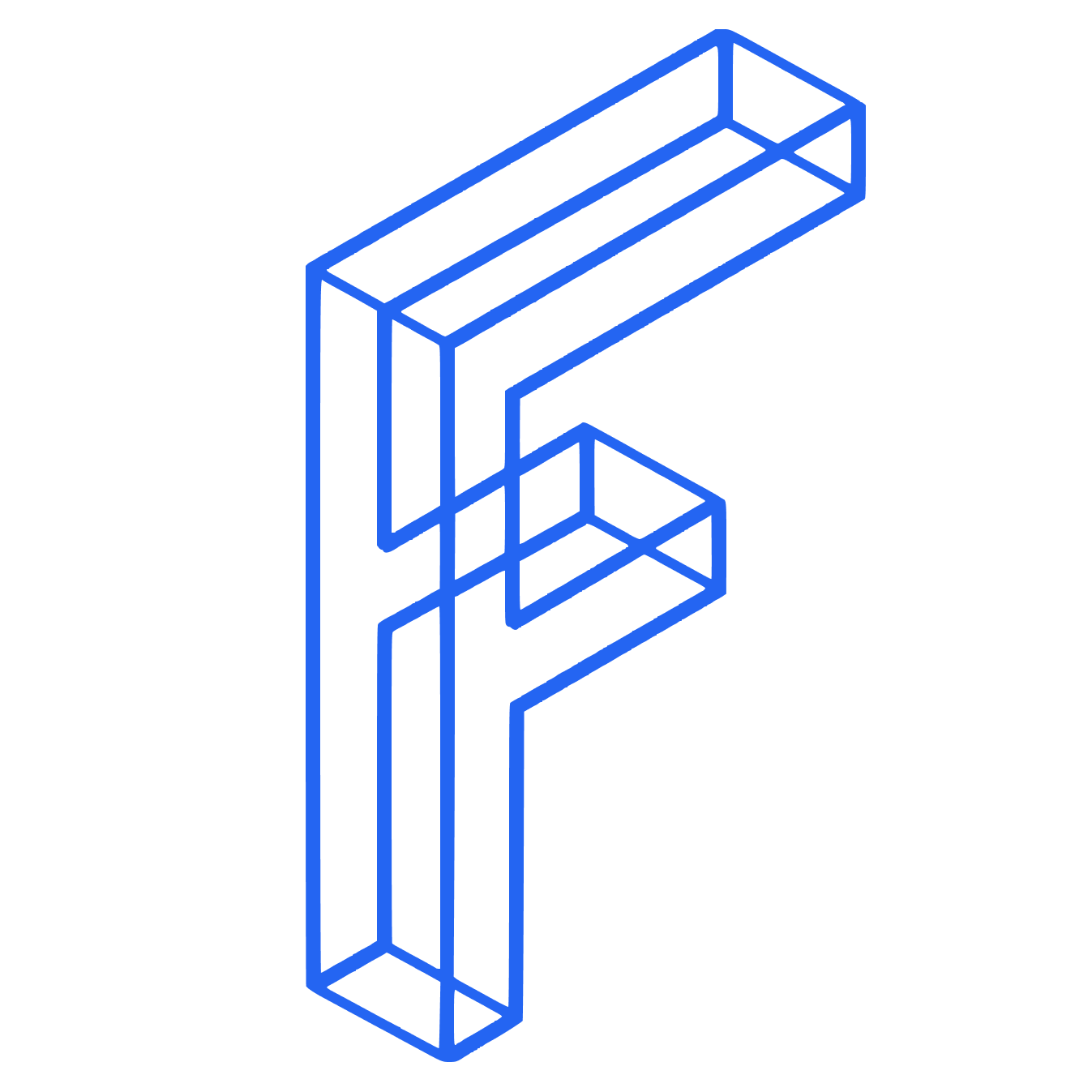 A blue outline of the letter f on a white background.