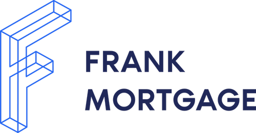 The frank mortgage logo is a blue and white logo with a geometric design.