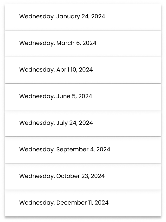 A screenshot of a calendar showing the days of the week.