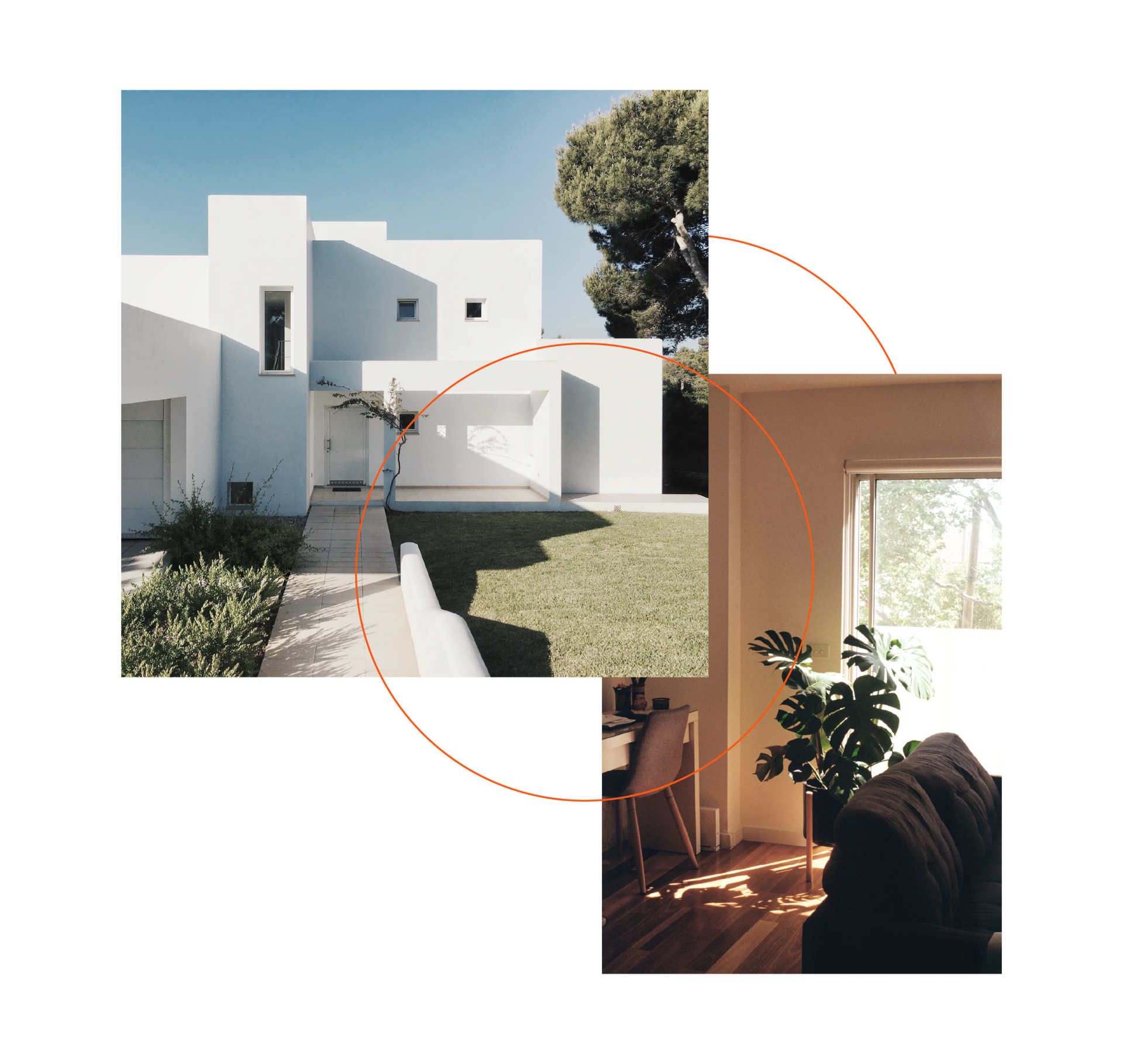 A picture of a house and a picture of a living room