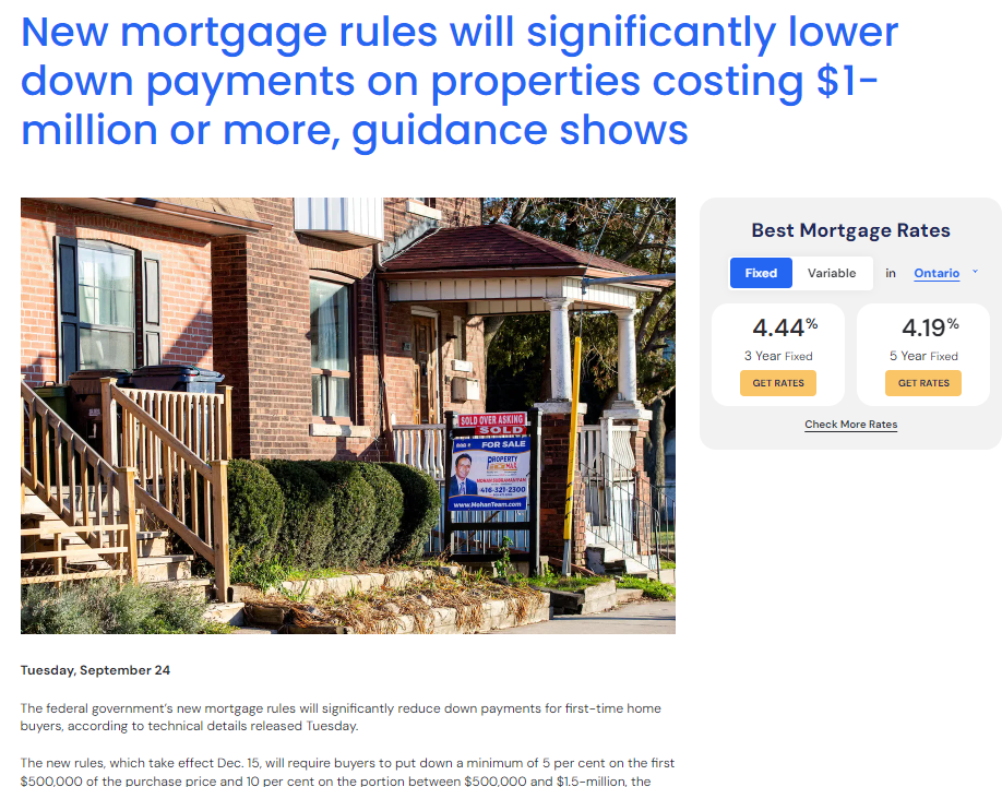 A screenshot of a news article about new mortgage rules