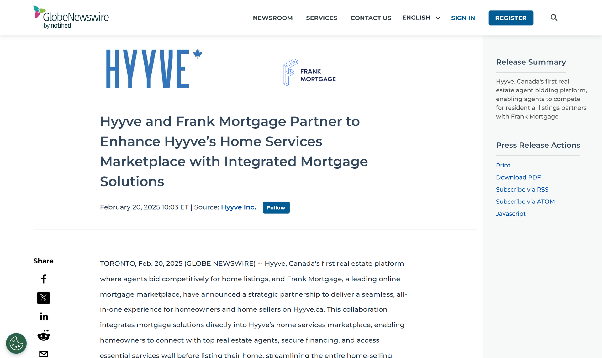 A screenshot of a website for hyve and frank mortgage partners