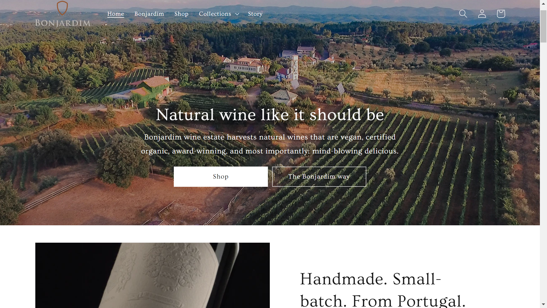 A screenshot of a website for natural wine like it should be.