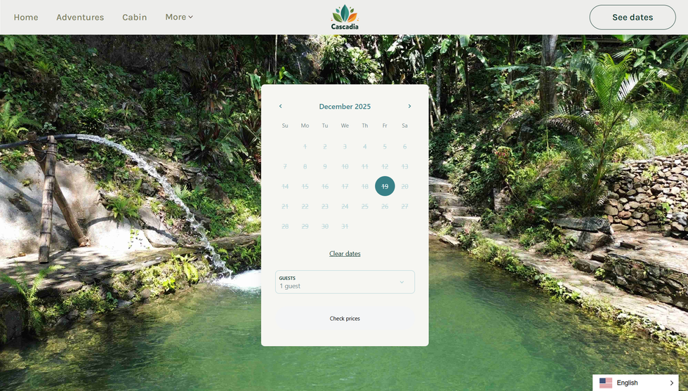 A screenshot of a website for a vacation rental with a swimming pool.