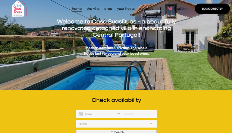A screenshot of a website for a vacation rental with a swimming pool.