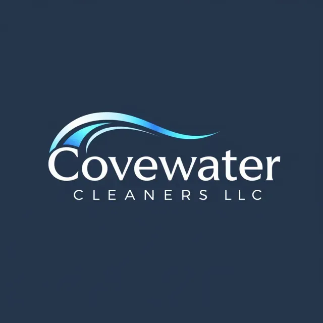 Logo for Covewater Cleaners LLC: Blue water wave design above the company name in white text.