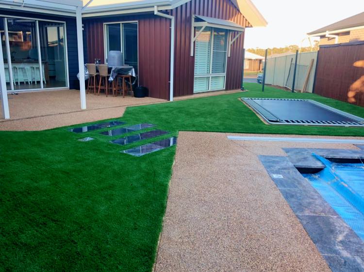 Residential Backyard with Synthetic Grass — Landscaping Services in Dubbo, NSW