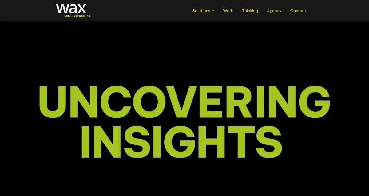 Website home page with copy and a black background