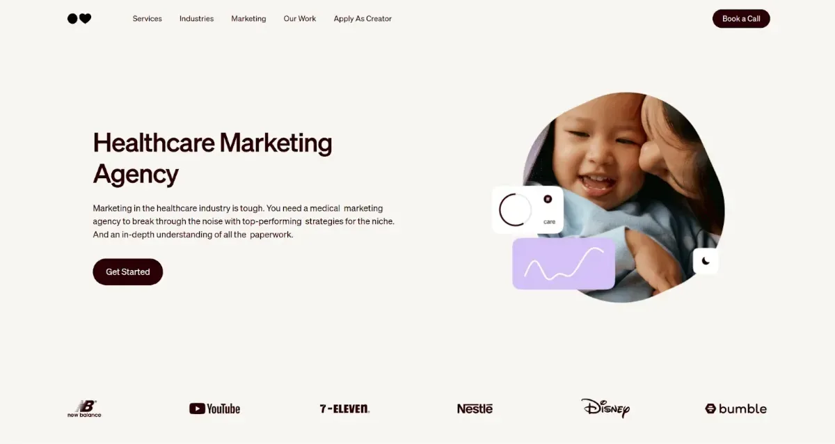 Website home page with copy and an image of a mother kissing a little girl