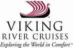 The logo for viking river cruises explores the world in comfort.