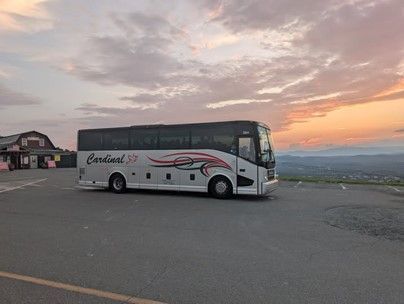 single bus at sunset viewpoint.