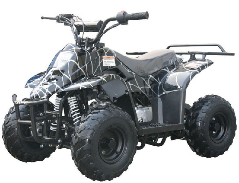 A black and white atv with a spider web design on it
