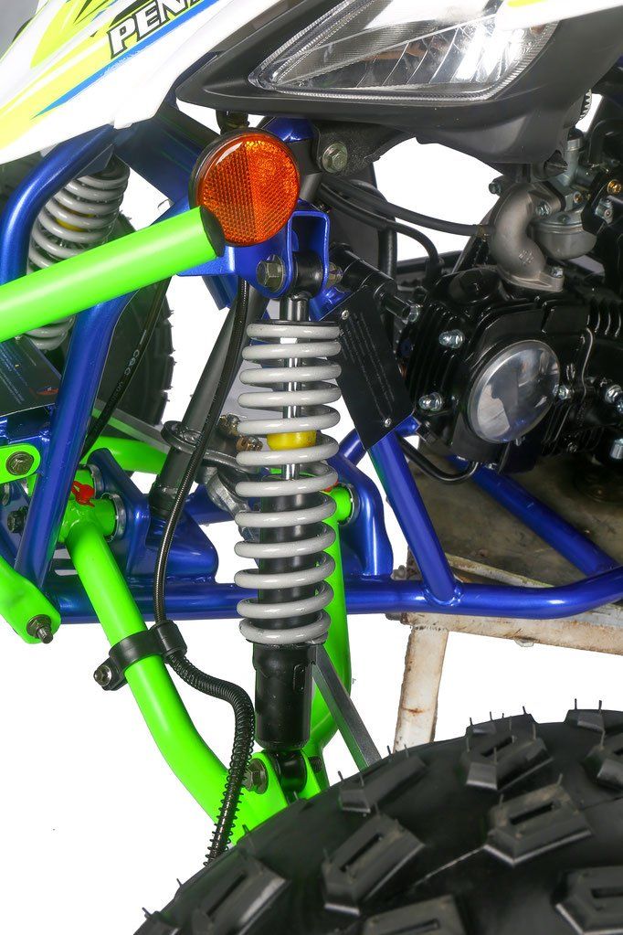 A close up of a shock absorber on a motorcycle