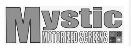 A black and white logo for mystic motorized screens
