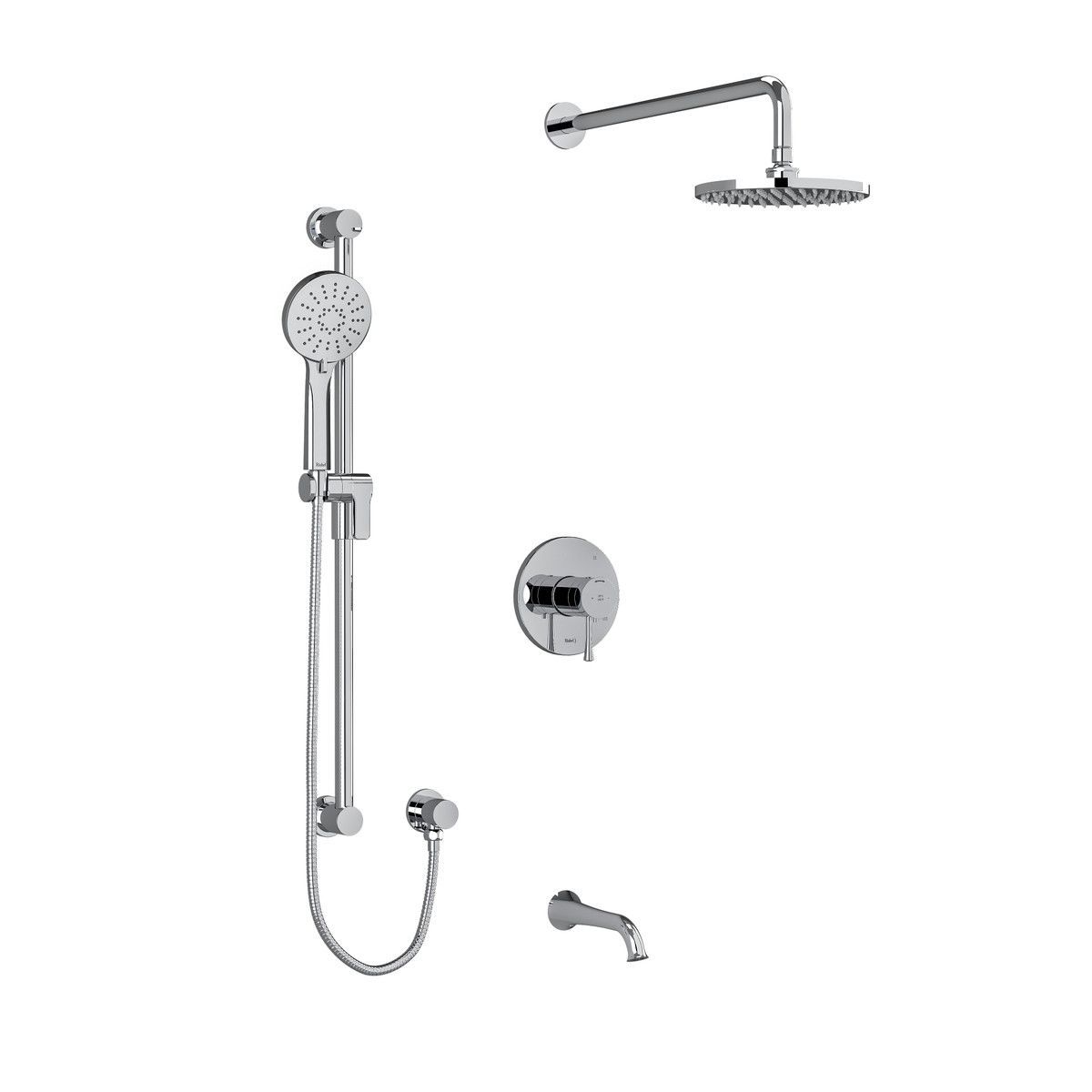 A shower head with a hose attached to it on a white background.
