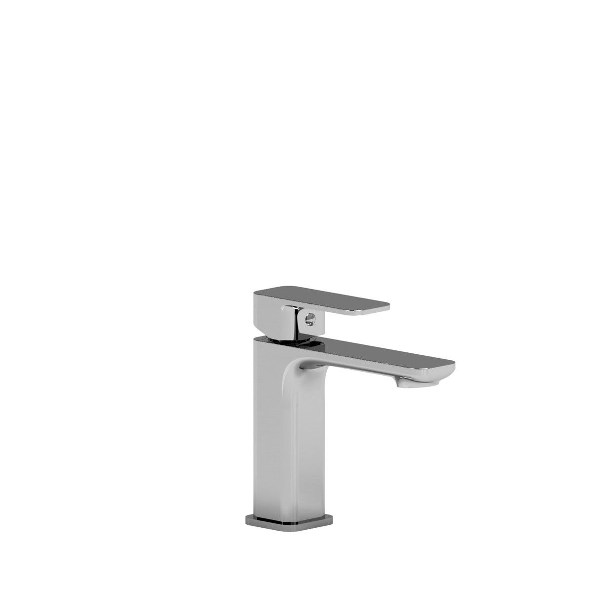 A bathroom sink faucet with a square handle on a white background.