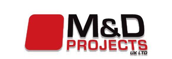 A red and black logo for m & d projects uk ltd