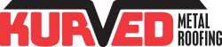 KURVED Metal Roofing logo in red and black on a white background