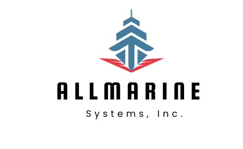 The logo for allmarine systems inc. has a boat on it