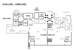 Diagram of a lower-level conference venue with rooms labeled: Trinity, Sabine, San Marcos, San Antonio, Plaza Foyer, and others.