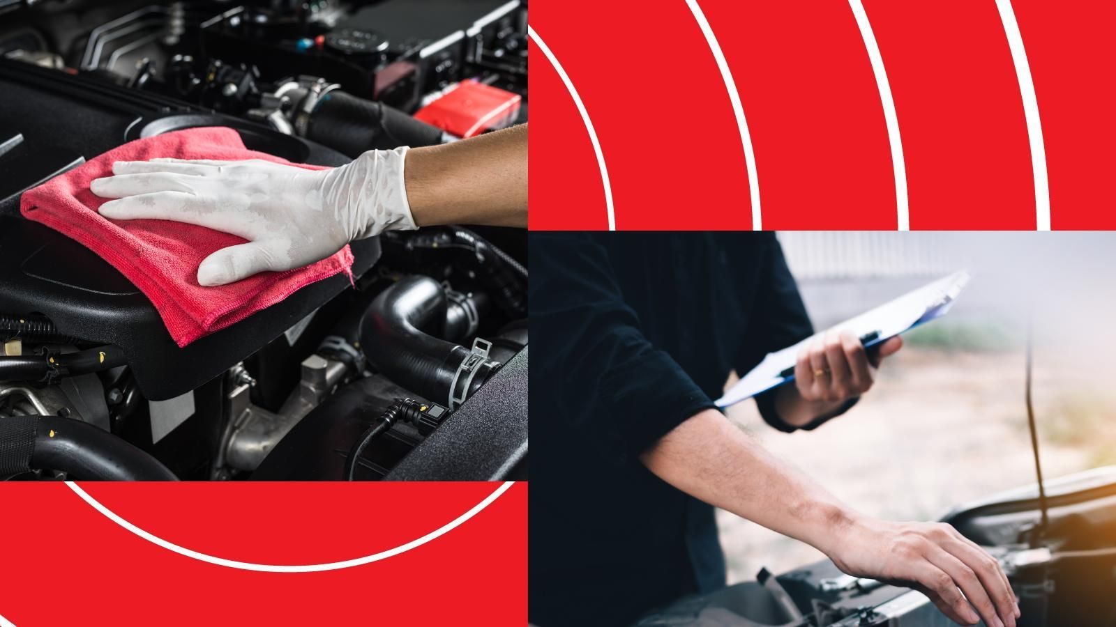 A car being serviced by a mechanic and a car being shined