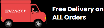 A red delivery truck that says free delivery on all orders