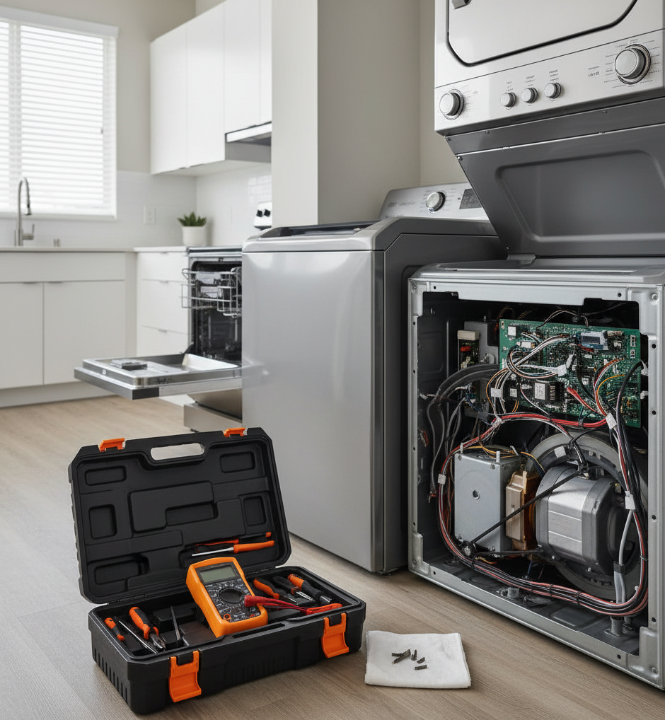 A person is pressing a button on a washing machine.